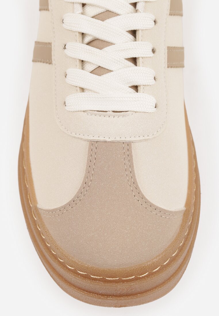 Beżowe Sneakersy na Tłoczonej Platformie Ozdobione Paskami Felainora