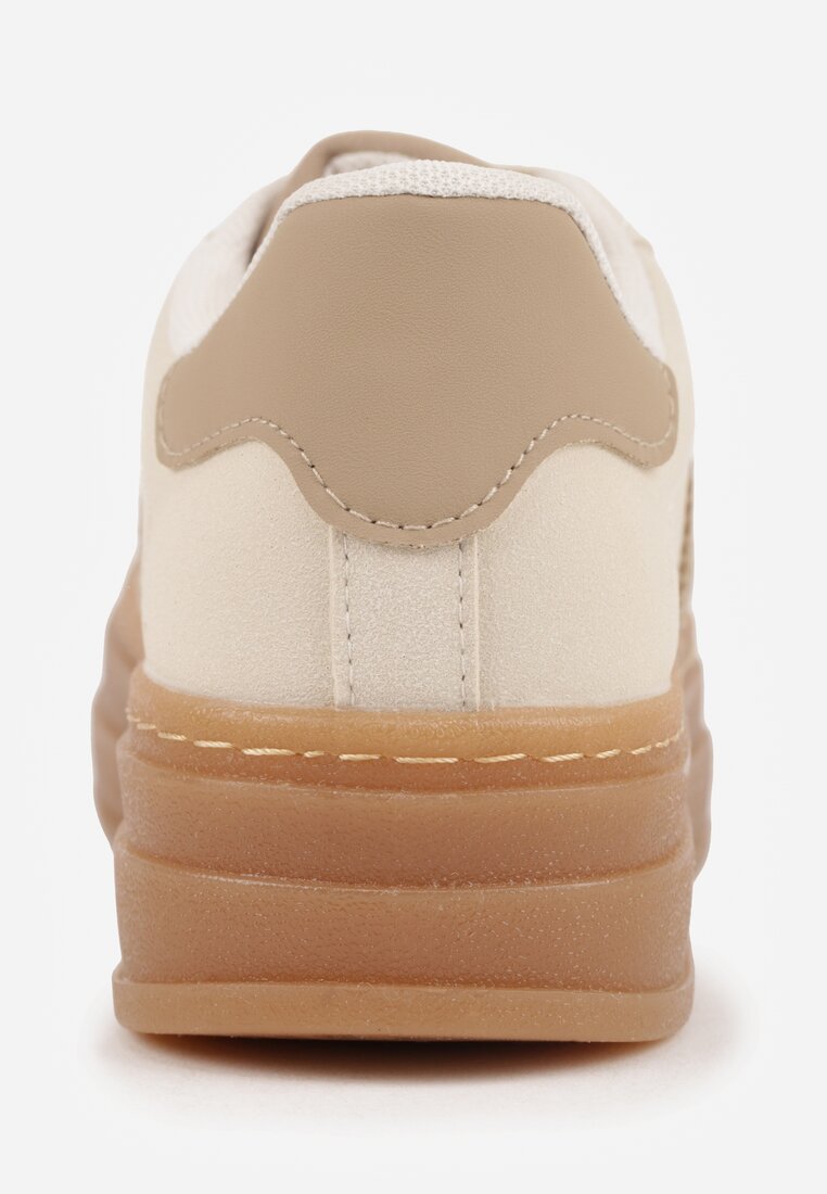 Beżowe Sneakersy na Tłoczonej Platformie Ozdobione Paskami Felainora
