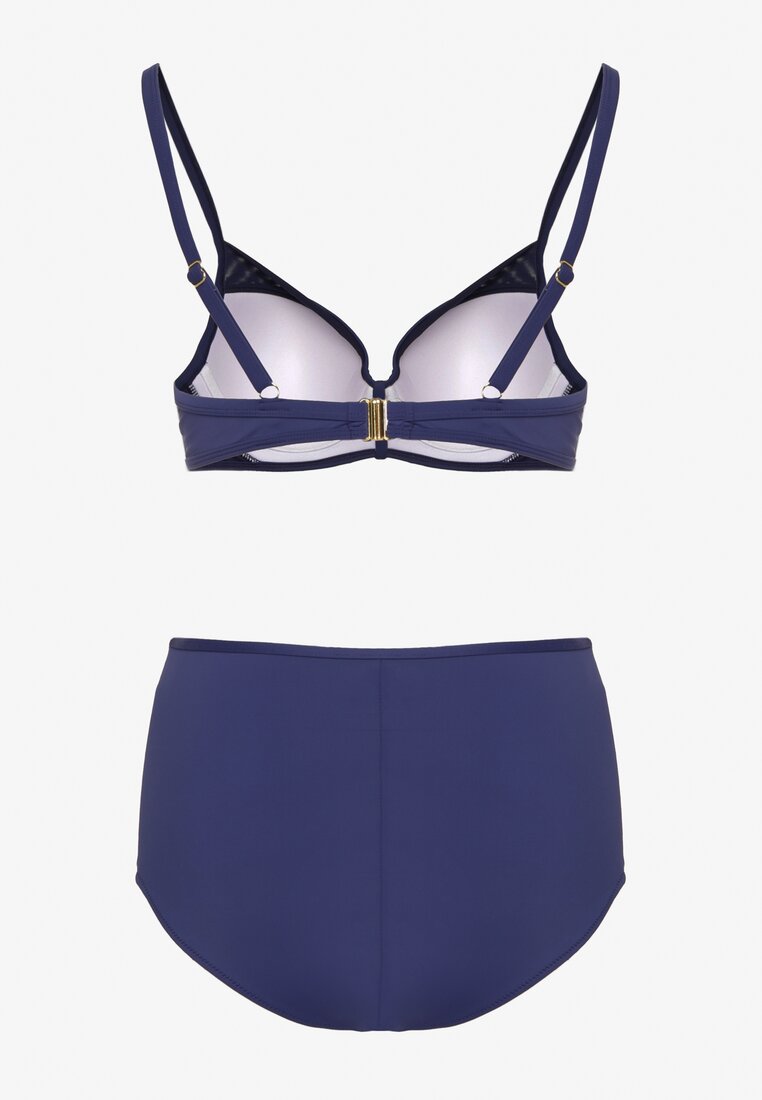Granatowe Bikini Biustonosz Zdobiony Aplikacją i Majtki Typu Figi Iffirelle