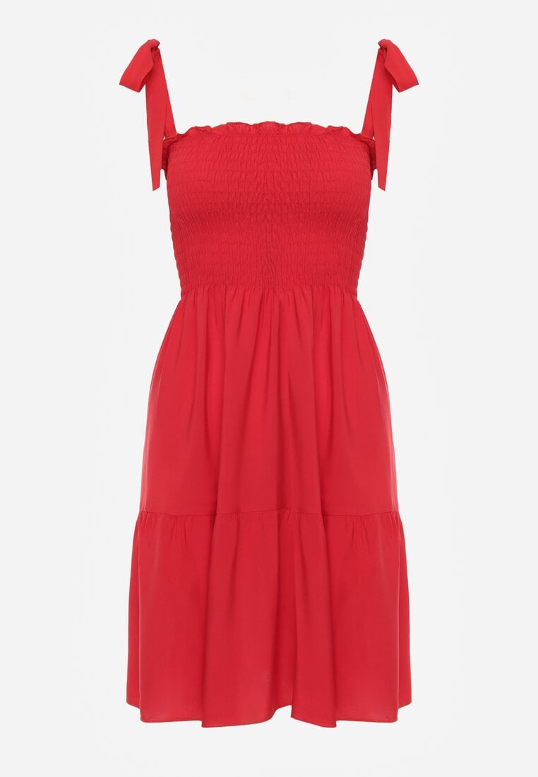 Czerwona Sukienka z Bawełny Ozdobiona Wiązaniem Tollasea