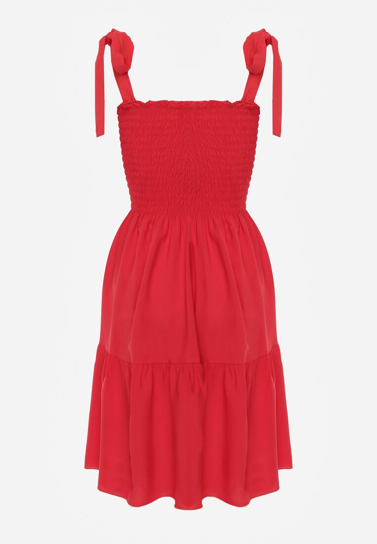 Czerwona Sukienka z Bawełny Ozdobiona Wiązaniem Tollasea