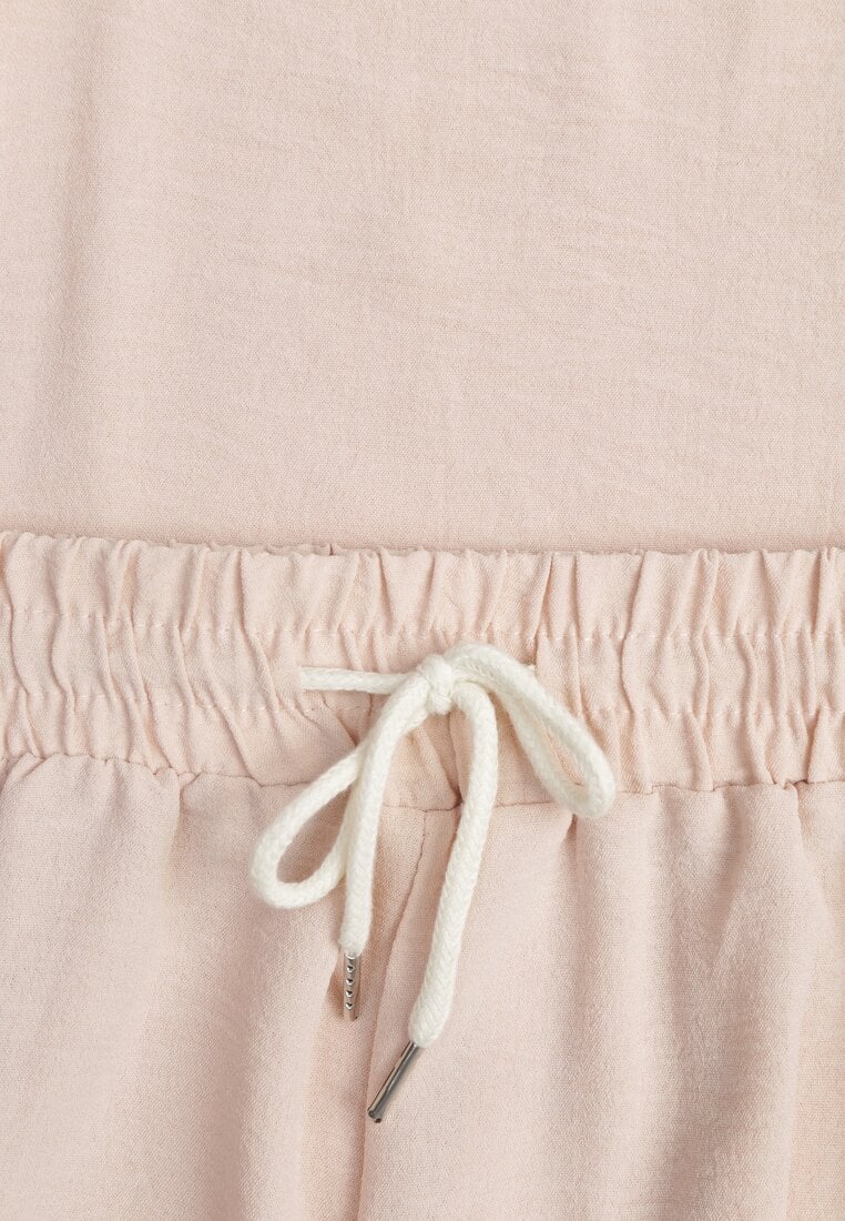 Jasnobeżowy Komplet Bluzka i Luźne Spodnie z Wiskozą i Kieszonkami Efraria