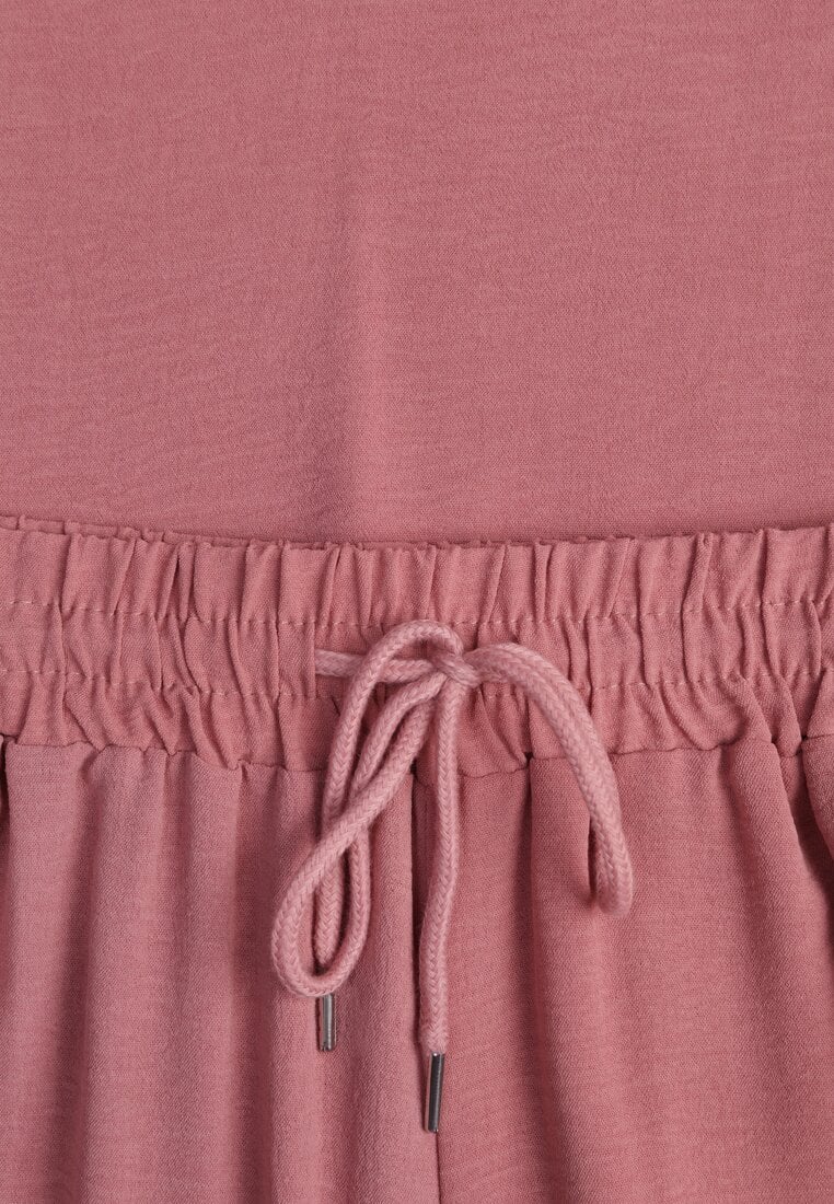 Ciemnoróżowy Komplet Bluzka i Luźne Spodnie z Wiskozą i Kieszonkami Efraria