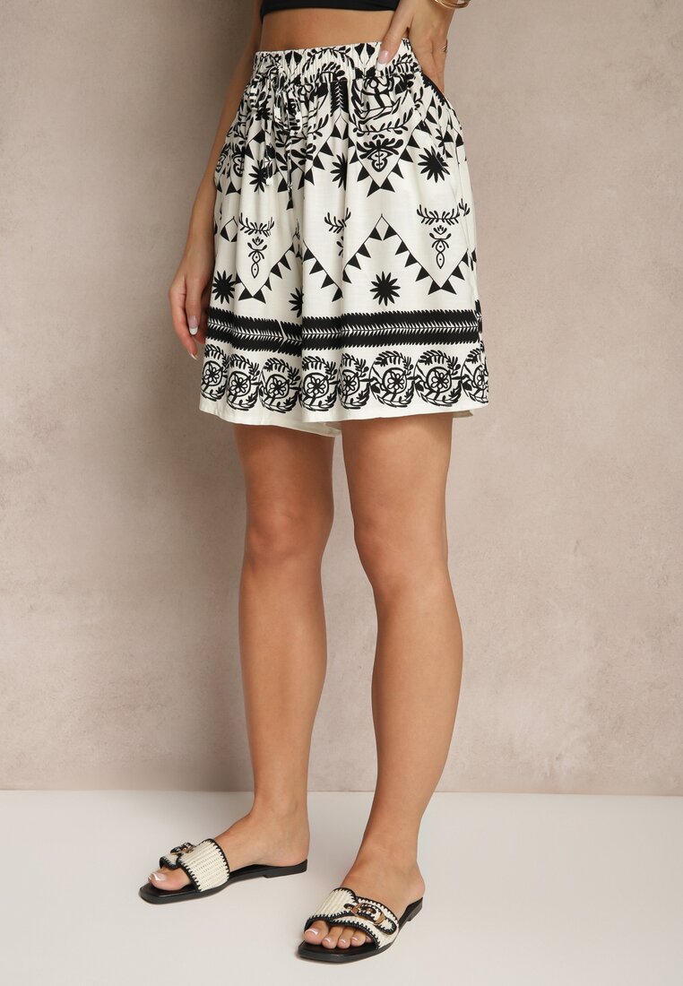 Czarne Szorty High Waist z Abstrakcyjnym Wzorem Filasena
