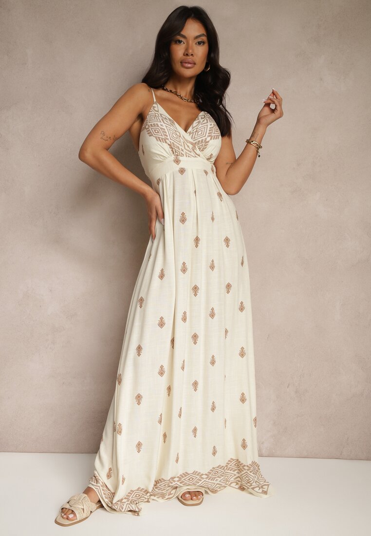 Rochie Reveesia Crem cu bej