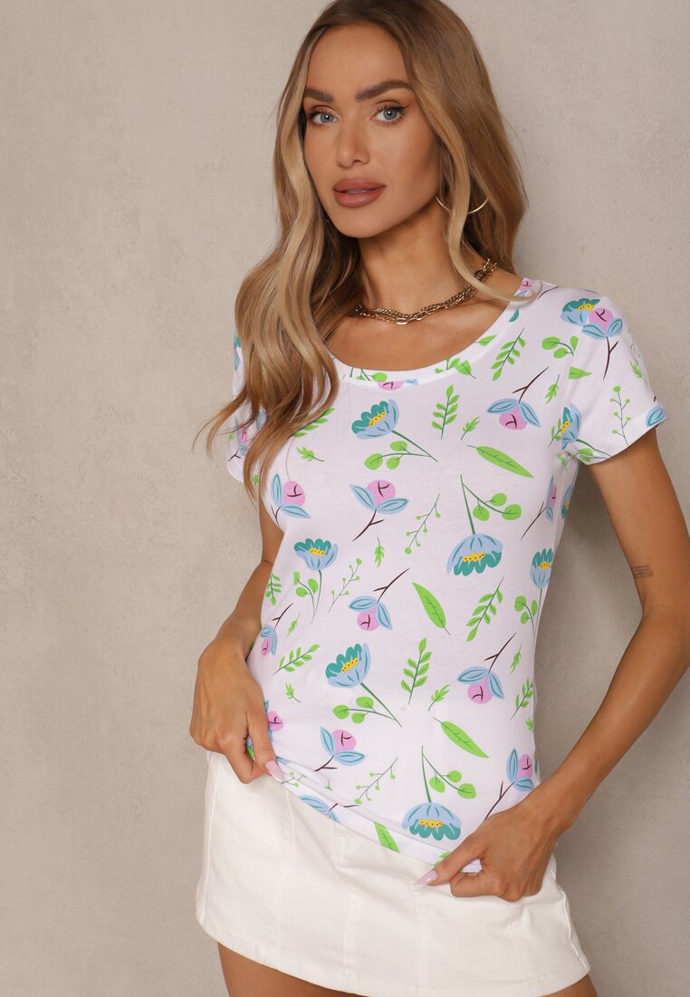Biało-Zielony T-shirt z Bawełny z Nadrukiem Zarive