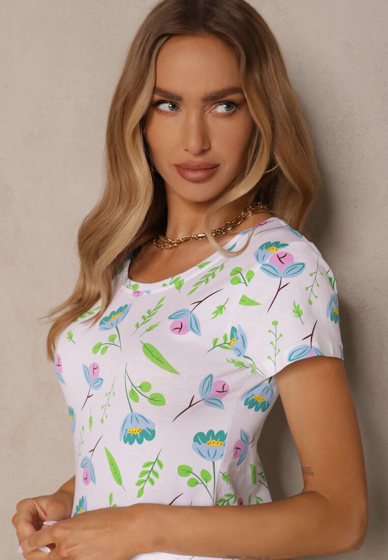Biało-Zielony T-shirt z Bawełny z Nadrukiem Zarive
