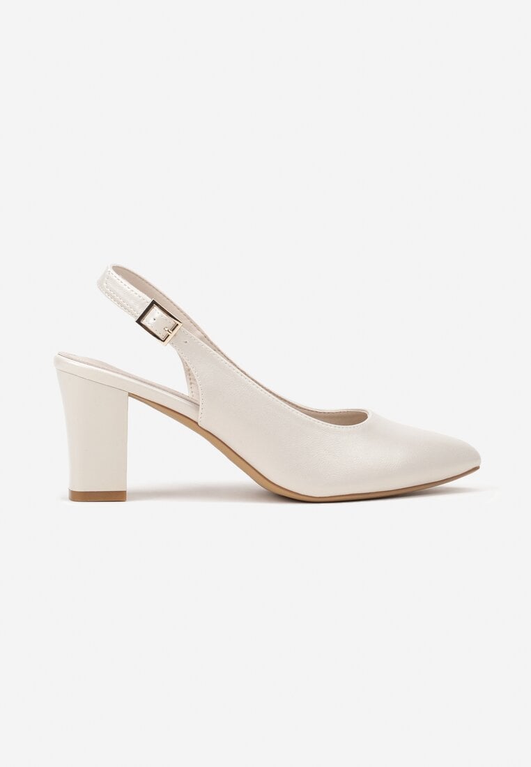 Beżowe Sandały Slingback na Słupkowym Obcasie z Wkładką ze Skóry Naturalnej Linariona