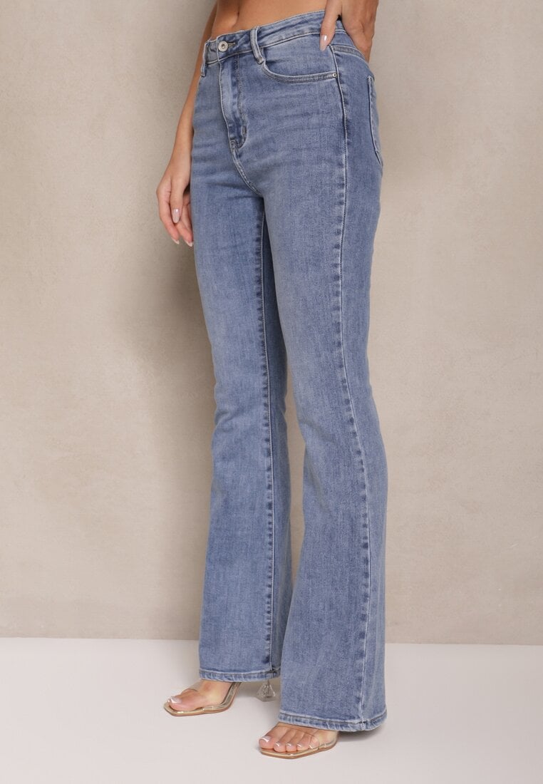 Niebieskie Jeansy o Kroju Flare High Waist Linsora