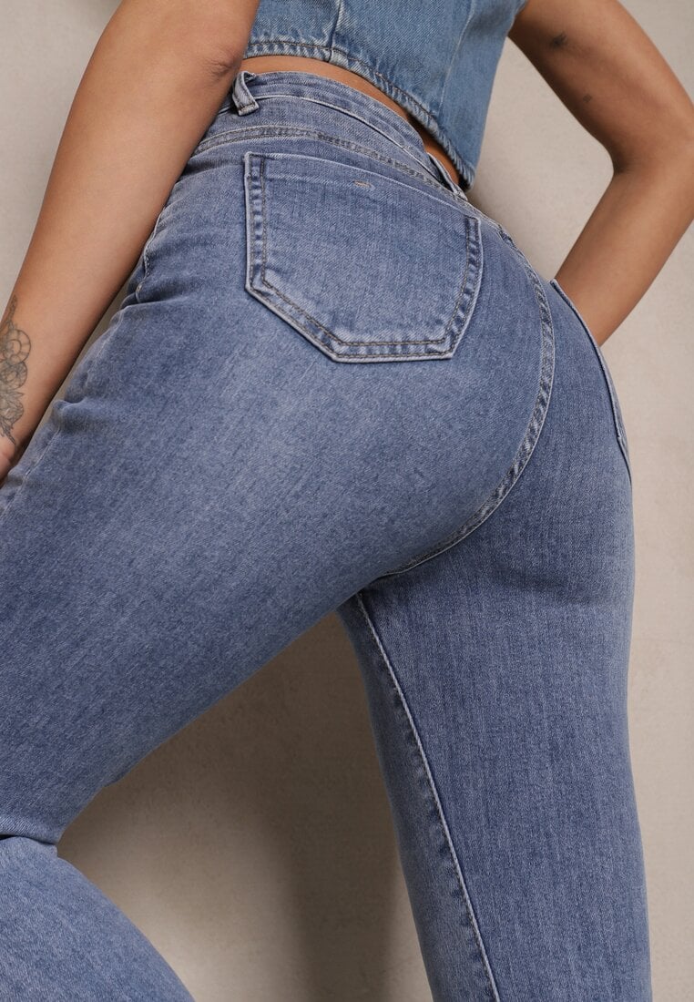 Niebieskie Jeansy o Kroju Flare High Waist Linsora