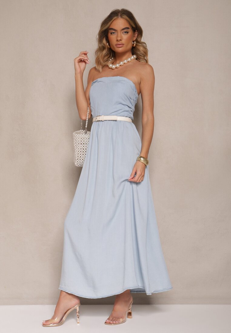 Jasnoniebieska Rozkloszowana Sukienka Bandeau Mavoreine