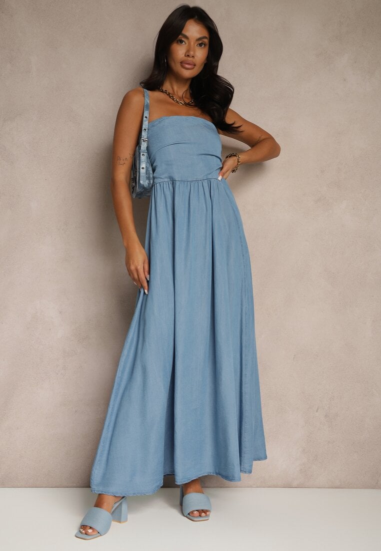 Granatowa Rozkloszowana Sukienka Bandeau Mavoreine