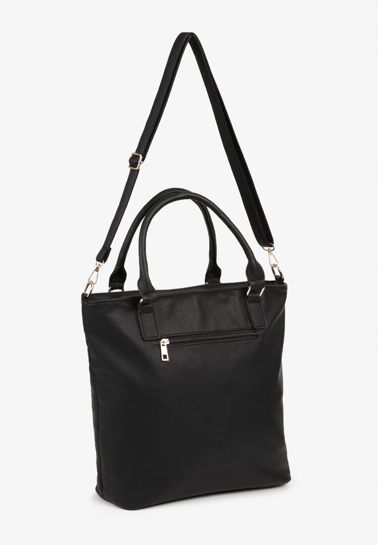Czarna Torebka Typu Shopper z Ozdobną Kieszenią i Paskiem Crossbody Frocelle