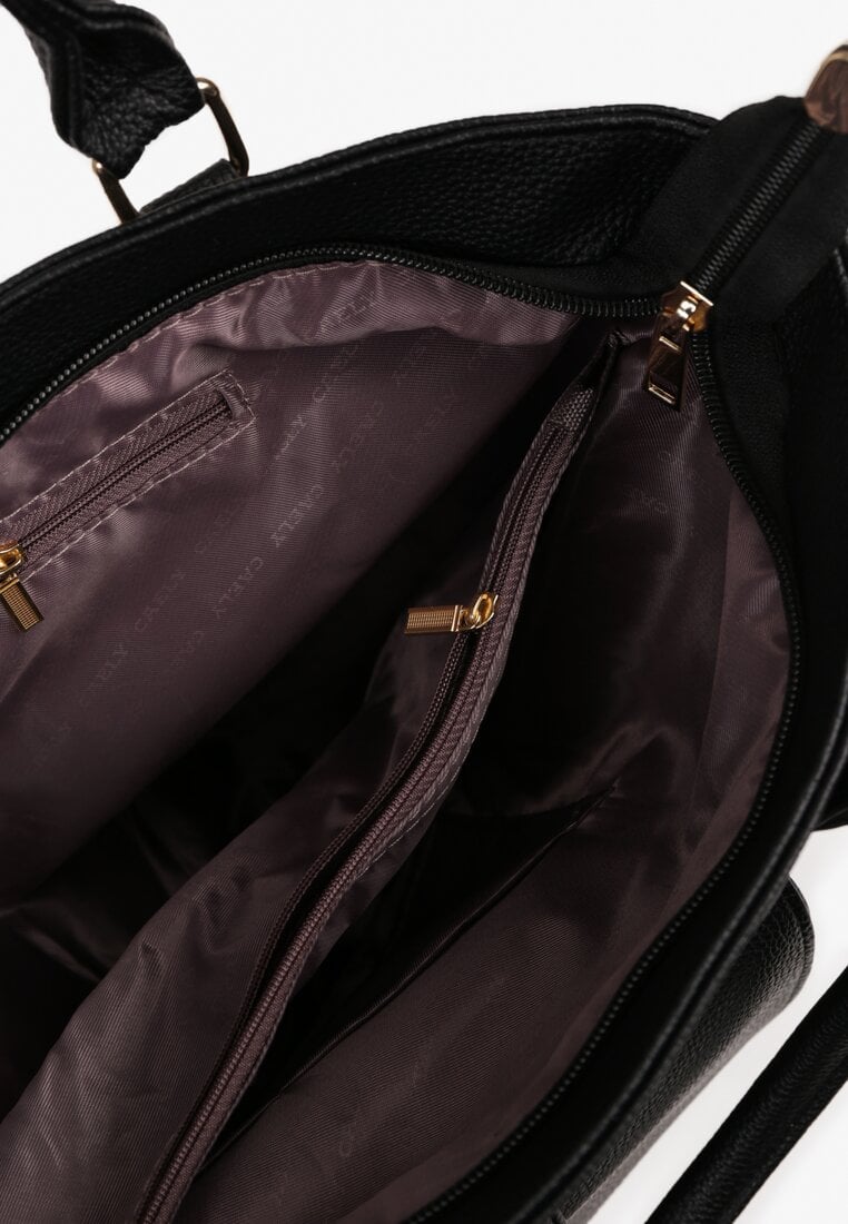Czarna Torebka Typu Shopper z Ozdobną Kieszenią i Paskiem Crossbody Frocelle