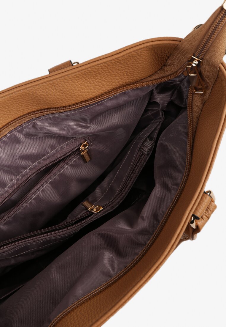 Ciemnobeżowa Torebka Typu Shopper z Ozdobną Kieszenią i Paskiem Crossbody Frocelle