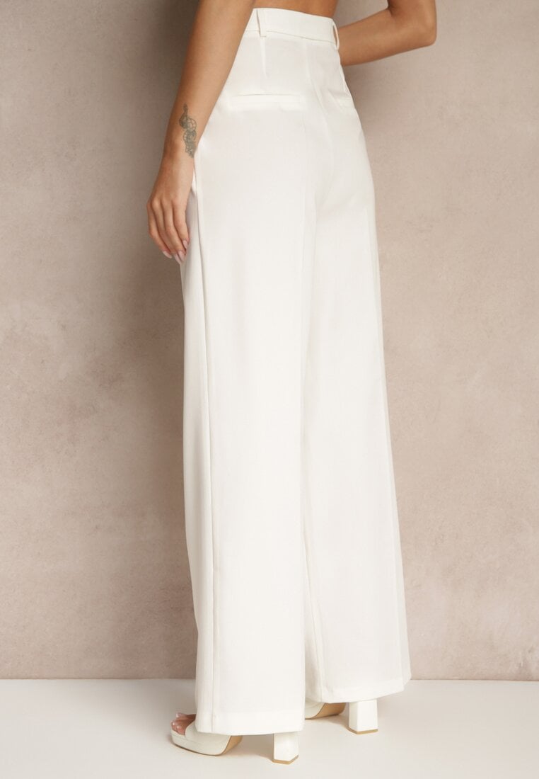 Beżowe Szerokie Spodnie Garniturowe z Wiskozą High Waist Rosandria