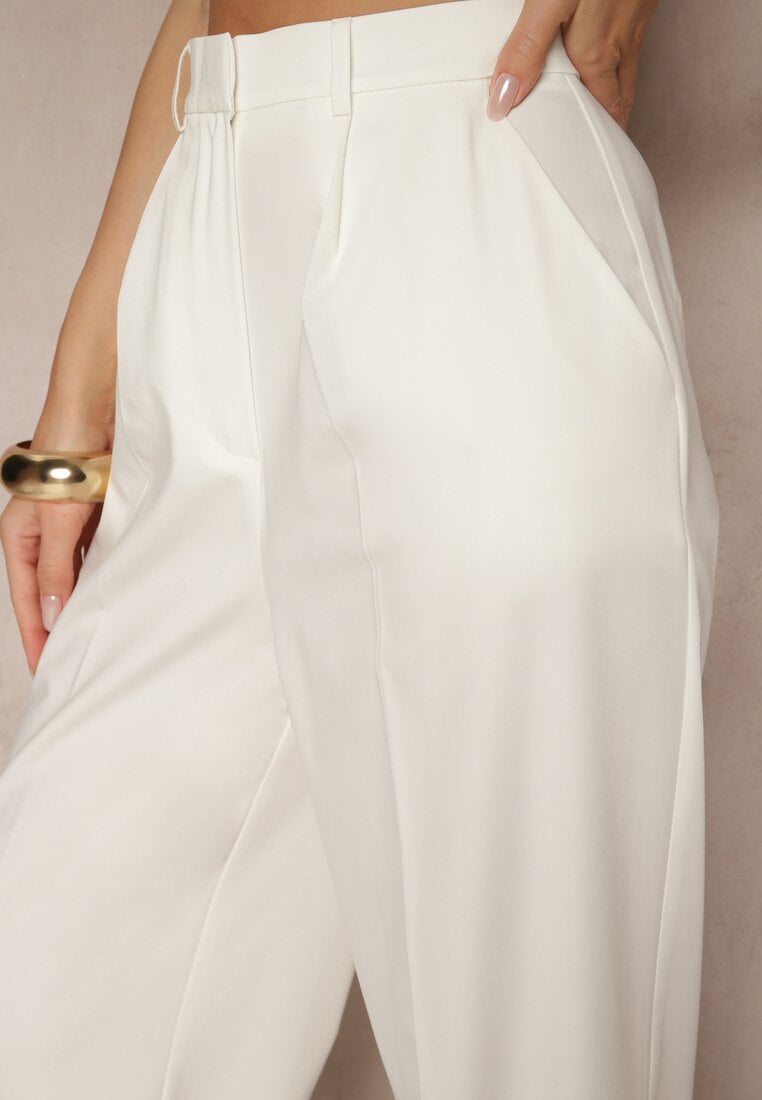 Beżowe Szerokie Spodnie Garniturowe z Wiskozą High Waist Rosandria