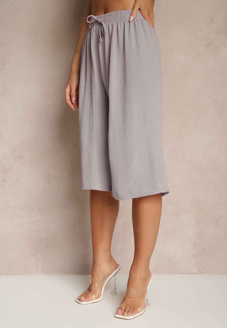 Szare Spodnie Kuloty z Bawełną High Waist Azetia