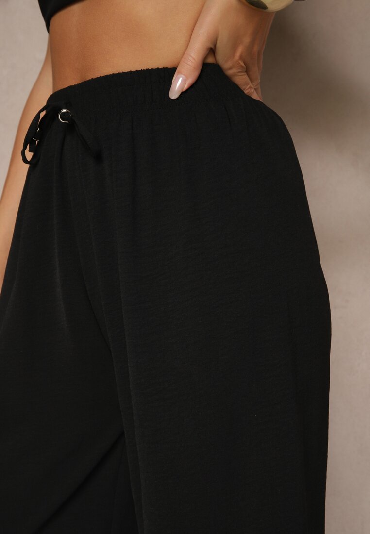 Czarne Spodnie Kuloty z Bawełną High Waist Azetia