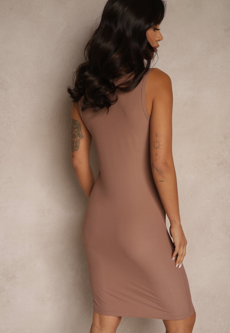 Brązowa Sukienka Typu Bodycon z Bawełną Neralissea