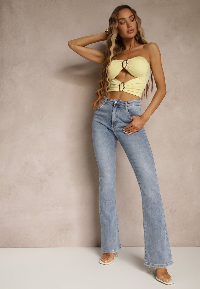 Niebieskie Klasyczne Jeansy Flare Regular Waist Neliovia