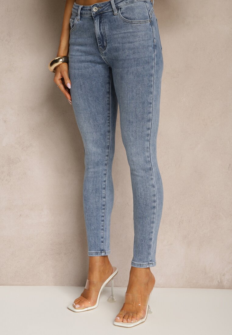 Niebieskie Jeansy Skinny Regular Waist Tolilune