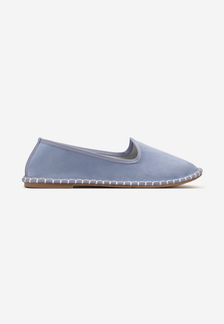 Jasnoniebieskie Casualowe Espadryle z Imitacji Zamszu z Ozdobnymi Przeszyciami Praffia