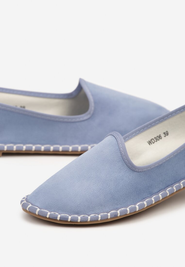 Jasnoniebieskie Casualowe Espadryle z Imitacji Zamszu z Ozdobnymi Przeszyciami Praffia