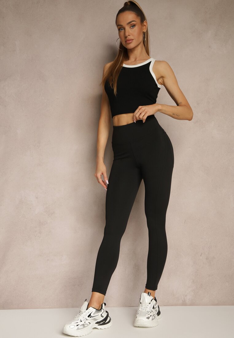 Czarne Legginsy z Ozdobnymi Przeszyciami z Efektem Modelowania Carittia