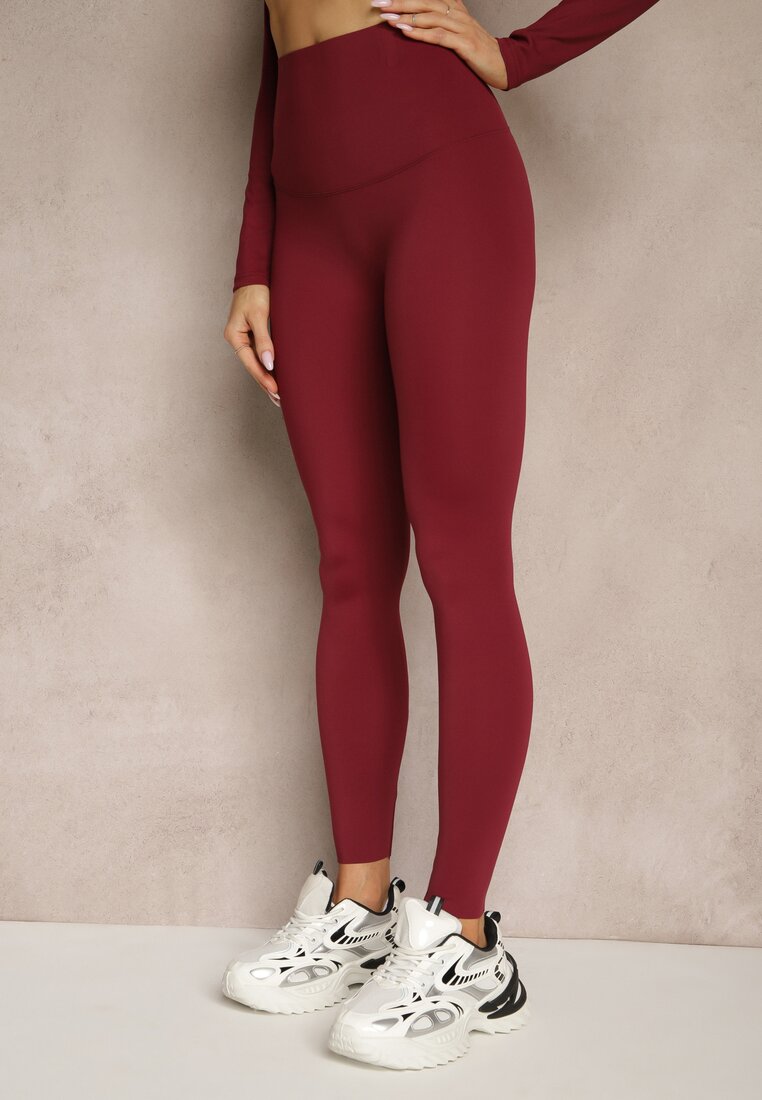 Bordowy Komplet Sportowy Legginsy i Top Typu Longsleeve Dorotia