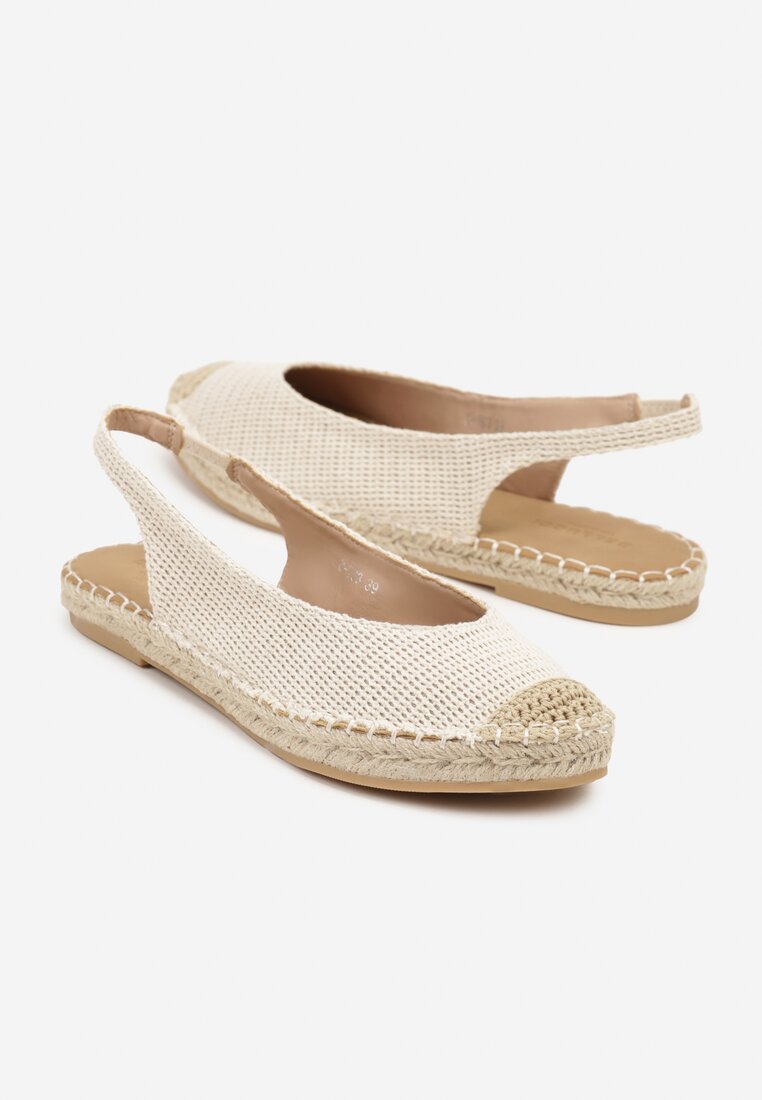 Beżowe Sandały Espadryle Slingback Ozdobione Plecionką Addiena