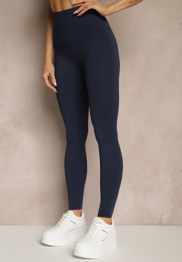 Granatowe Basicowe Legginsy High Waist Tofelia