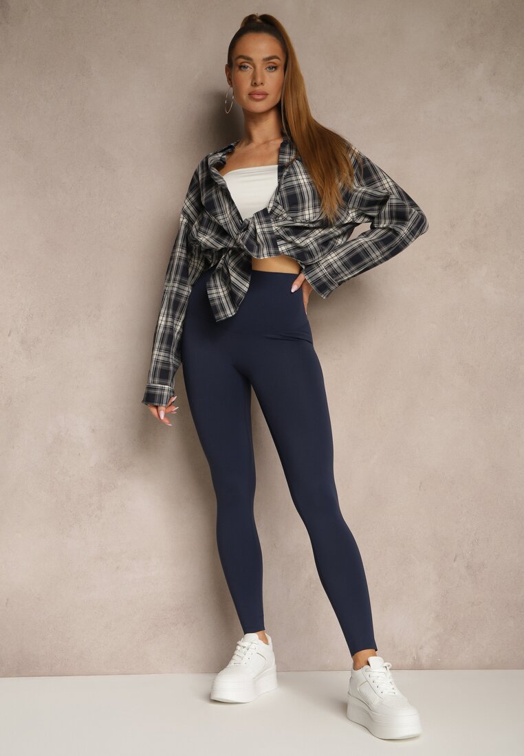 Granatowe Basicowe Legginsy High Waist Tofelia