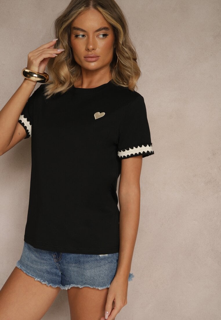 Czarny Bawełniany T-shirt z Sercem Firile