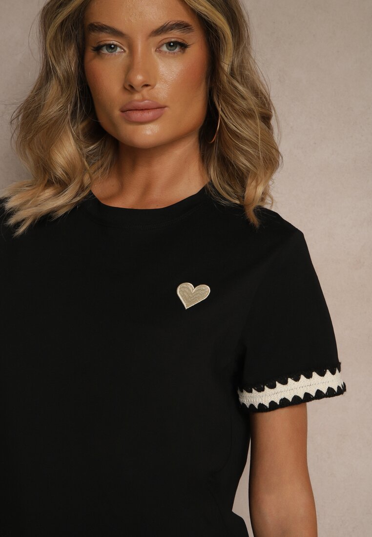 Czarny Bawełniany T-shirt z Sercem Firile