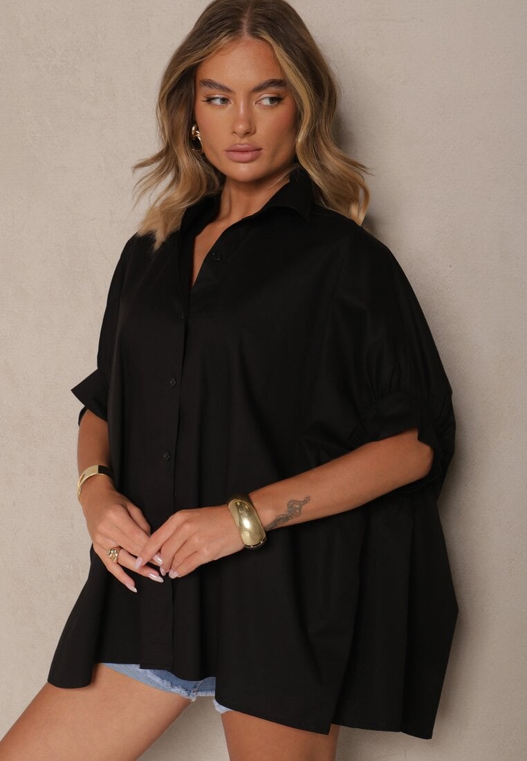Czarna Koszula z Bawełny Oversize Zienessa