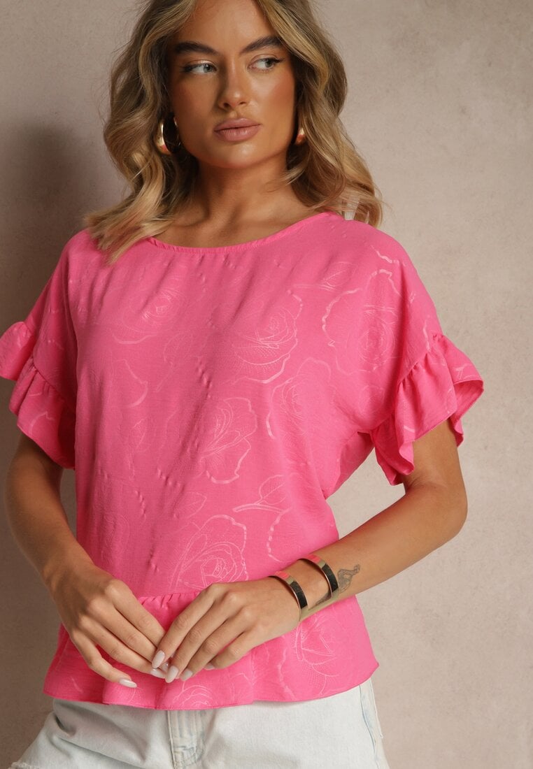 Fuksjowa Bluzka Oversize Ozdobiona Falbanami Liriele