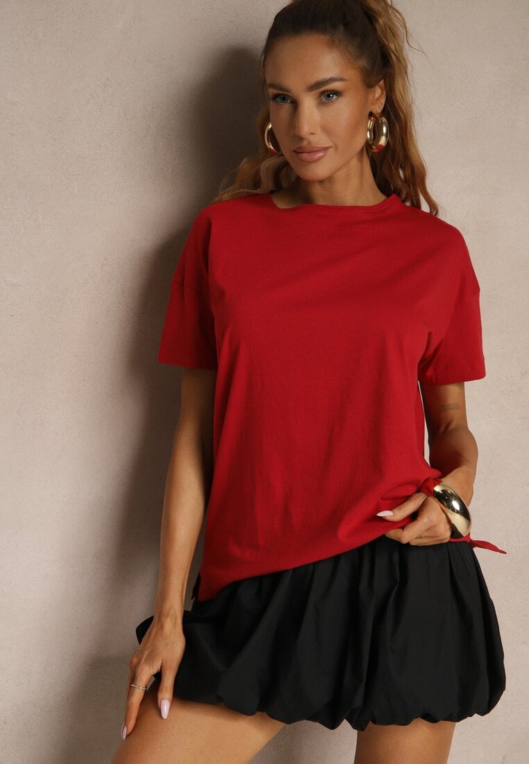 Bordowy Bawełniany T-shirt o Kroju Oversize Zilona