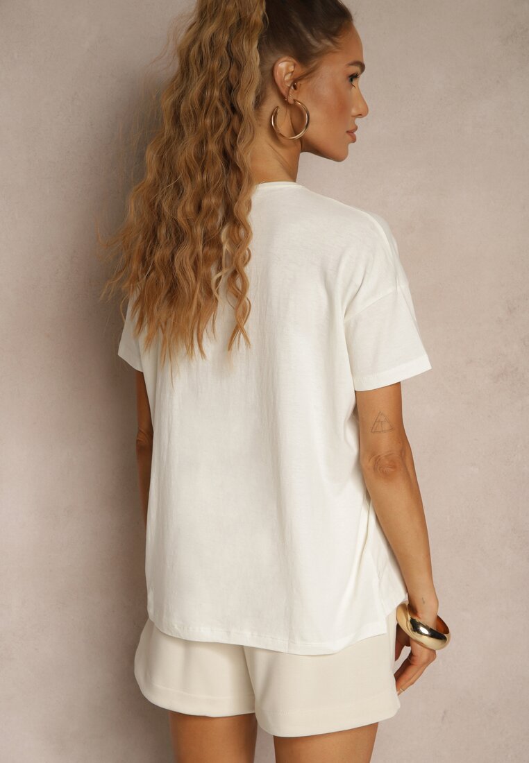 Beżowy Bawełniany T-shirt o Kroju Oversize Zilona