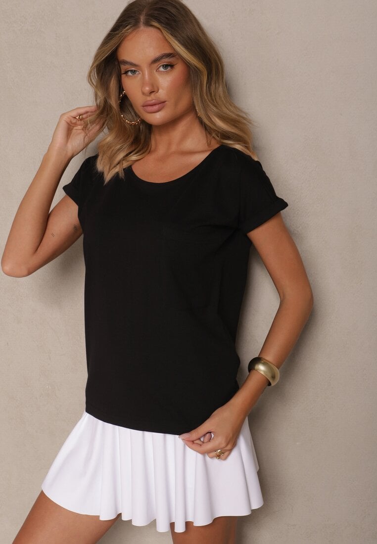 Czarny Bawełniany T-shirt z Kieszonką Zireanda