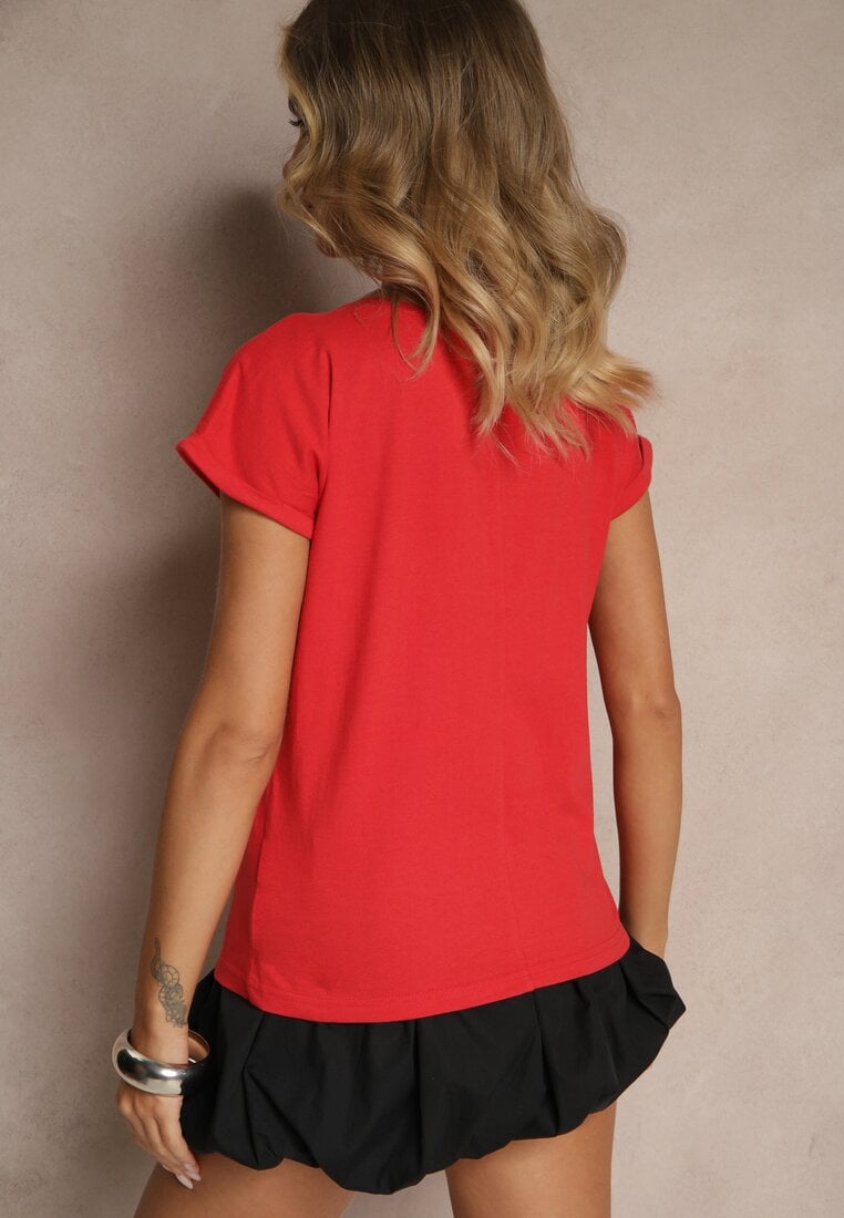 Czerwony Bawełniany T-shirt z Kieszonką Zireanda