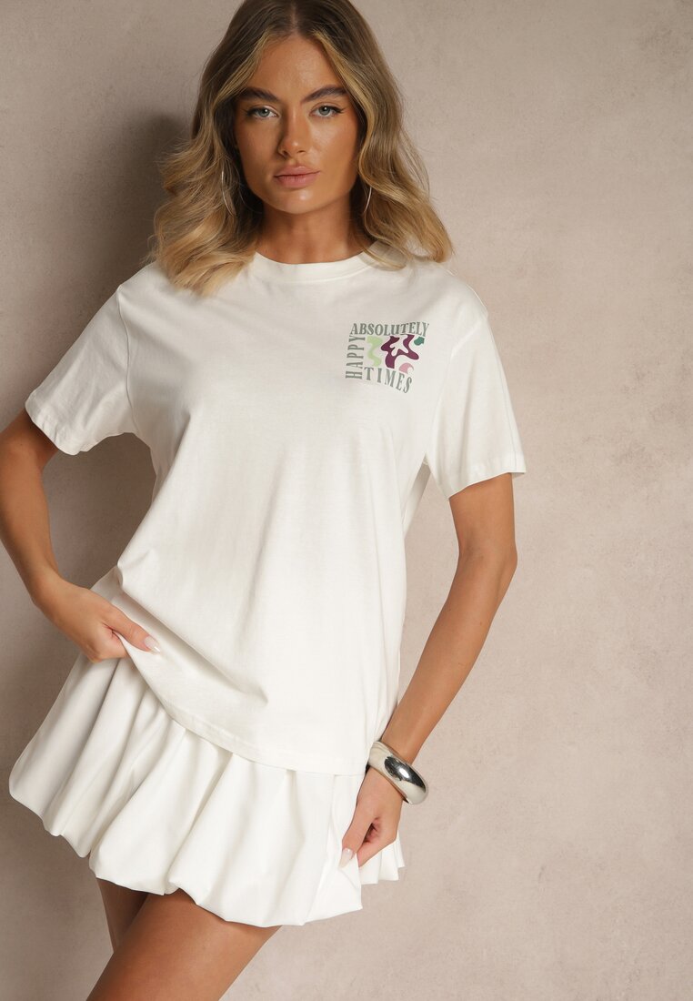 Biały T-shirt z Bawełny o Kroju Oversize Fillinea