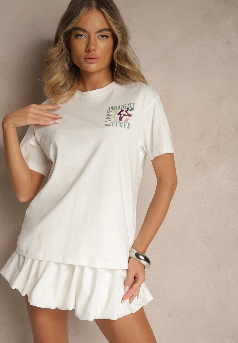 Biały T-shirt z Bawełny o Kroju Oversize Fillinea