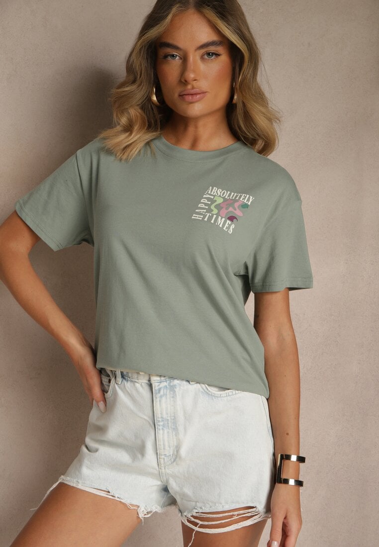 Ciemnozielony T-shirt z Bawełny o Kroju Oversize Fillinea