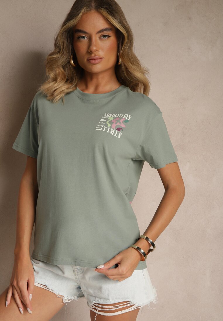 Ciemnozielony T-shirt z Bawełny o Kroju Oversize Fillinea