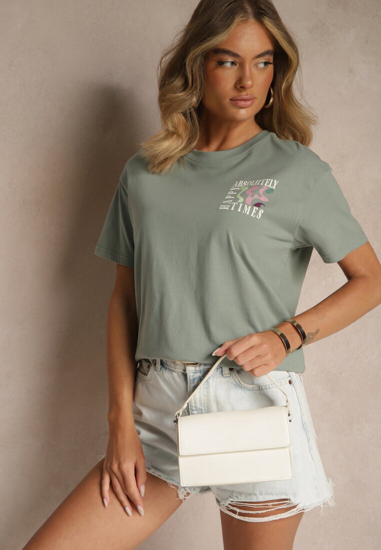 Ciemnozielony T-shirt z Bawełny o Kroju Oversize Fillinea