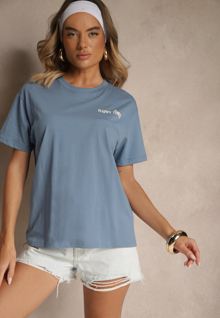 Niebieski T-shirt z Bawełny o Kroju Oversize Fillinea