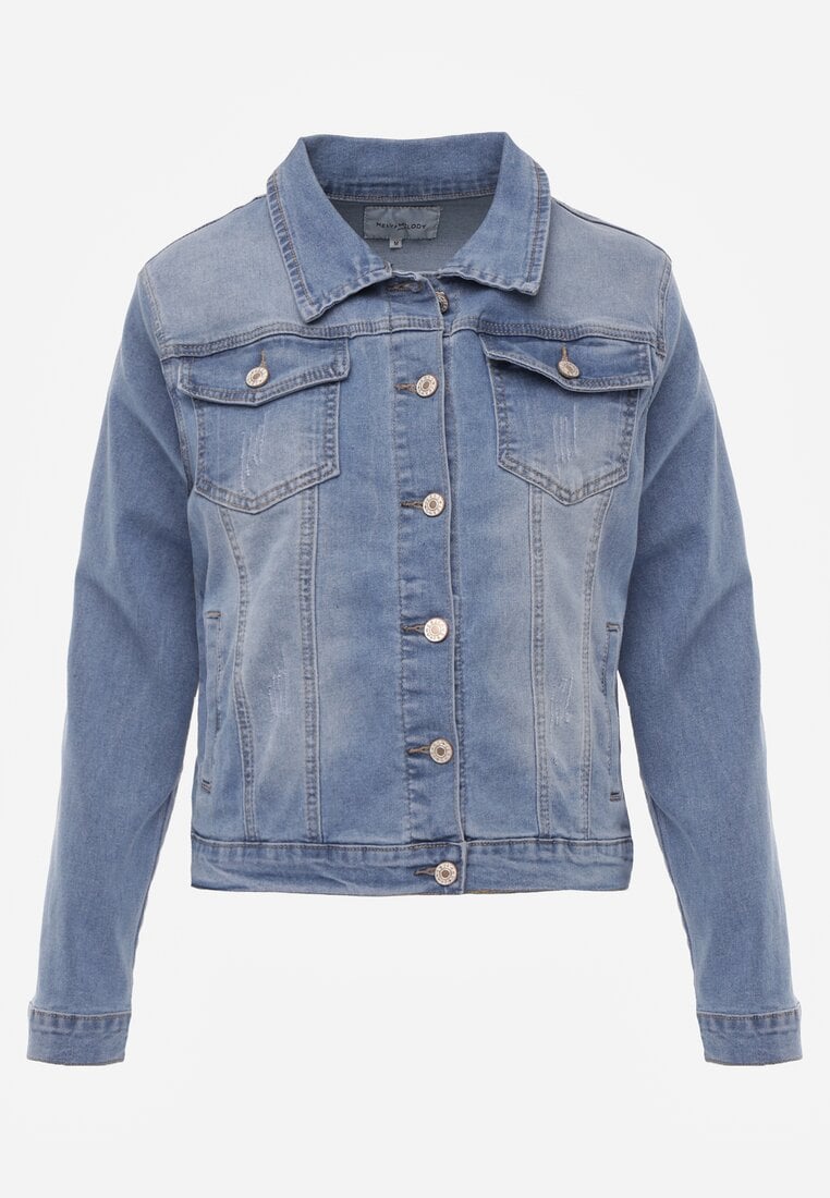Jasnoniebieska Klasyczna Kurtka Jeansowa z Guzikami Ivonelle