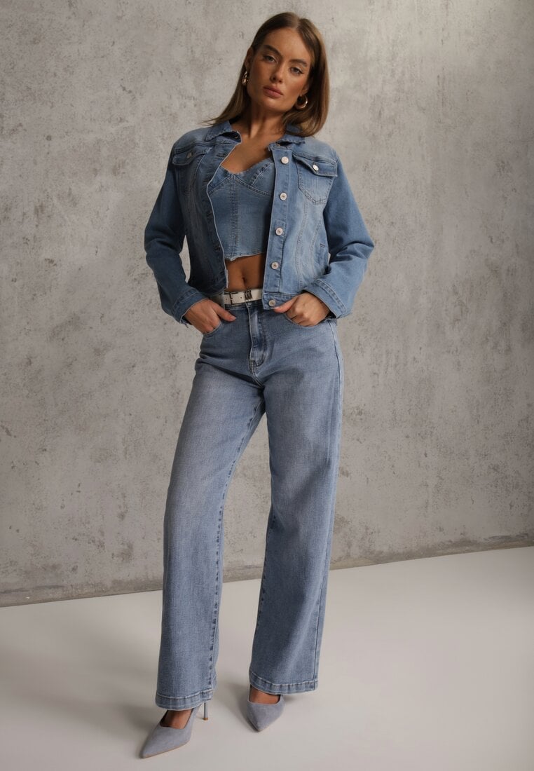 Jasnoniebieska Klasyczna Kurtka Jeansowa z Guzikami Ivonelle