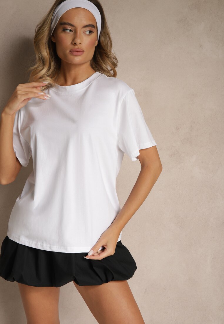 Biały Basicowy T-shirt z Bawełny Kollea